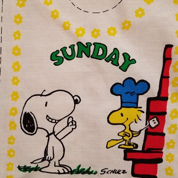 Vintage Fabric Snoopy Baby Bibs Panel Days of the Week Cotton White Background - Picture 3 of 12